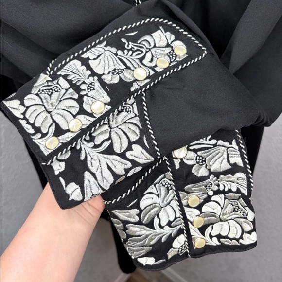 Scully Men Black Western Pearl Snap Embroidered Floral Yoke Long Sleeve Shirt 2X - Picture 4 of 5